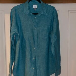 Old Navy Teal Green Long-Sleeve Button-Down Linen Shirt